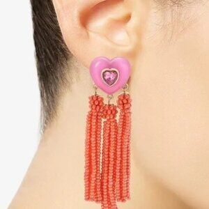On 34th Gold-Tone Crystal Heart & Beaded Fringe Drop Earrings, Pink NWT